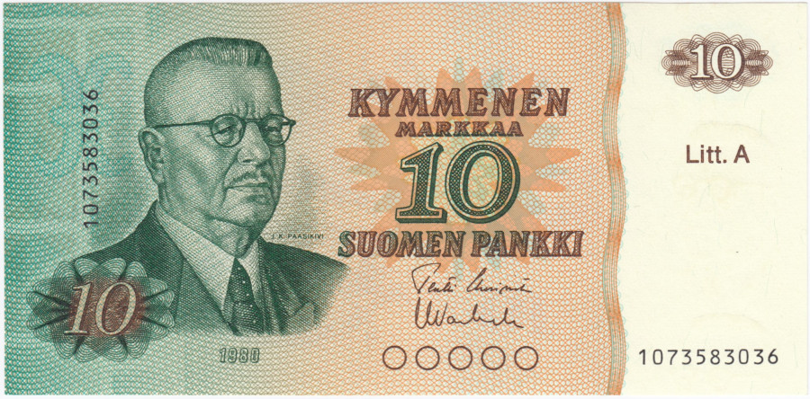 10 Markkaa 1980 Litt.A 1073583036 kl.9